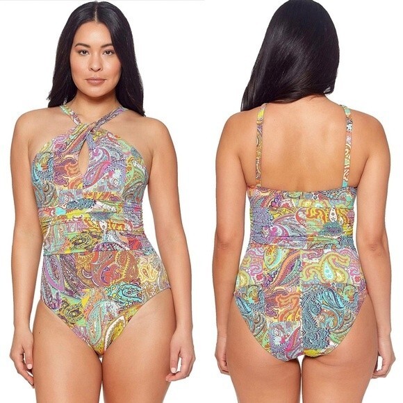 NWT Bleu Rod Beattie Paisley Print Halterneck One-Piece Swimsuit Size 10 NEW - Picture 14 of 14